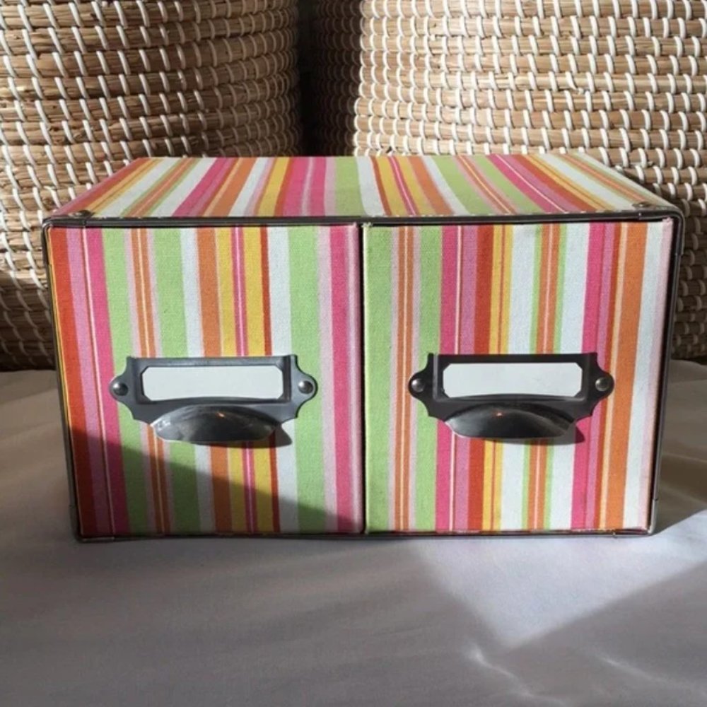 Striped Storage Box with 2 Pull Out Draws - Picture 4 of 7